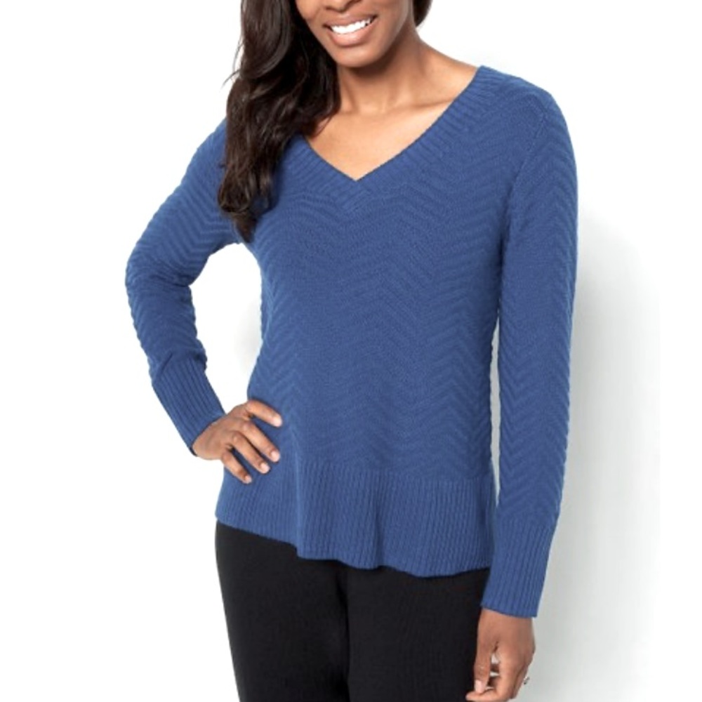 NWOT J Jason Wu Bright Navy Chevron-Knit V-Neck Sweater - Women size XL
